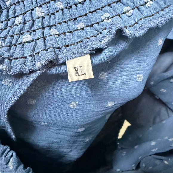 Blue Swiss Dot Cottagecore Prairie Dress XL | Puff Sleeve Open Bow Tie Back - Picture 3 of 3